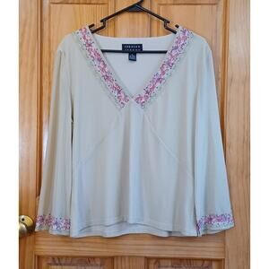 Spenser Jeremy Shirt Women's XL Bohemian BohoChic Minimalist Neutral Embroidered